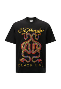 Mens Vintage-Black-Line-Snake Tshirt - Black