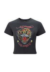 Womens La-Roar-Tiger Cropped Baby T-Shirt - Black
