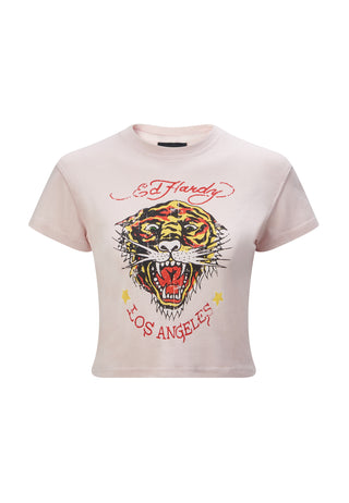 Womens La-Roar-Tiger Cropped Baby T-Shirt - Pink