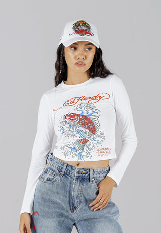 Womens Koi Fishing Long Sleeve T-Shirt - White