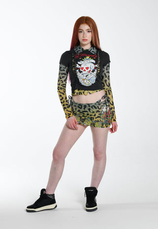 Womens La-Cobra Mesh Mini Skirt - Ombre Leopard Print