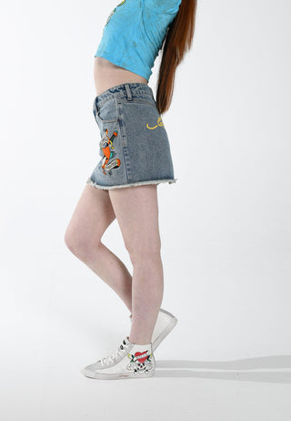 Womens Life-Before Drop Hem Embroidered Denim Mini Skirt - Bleach