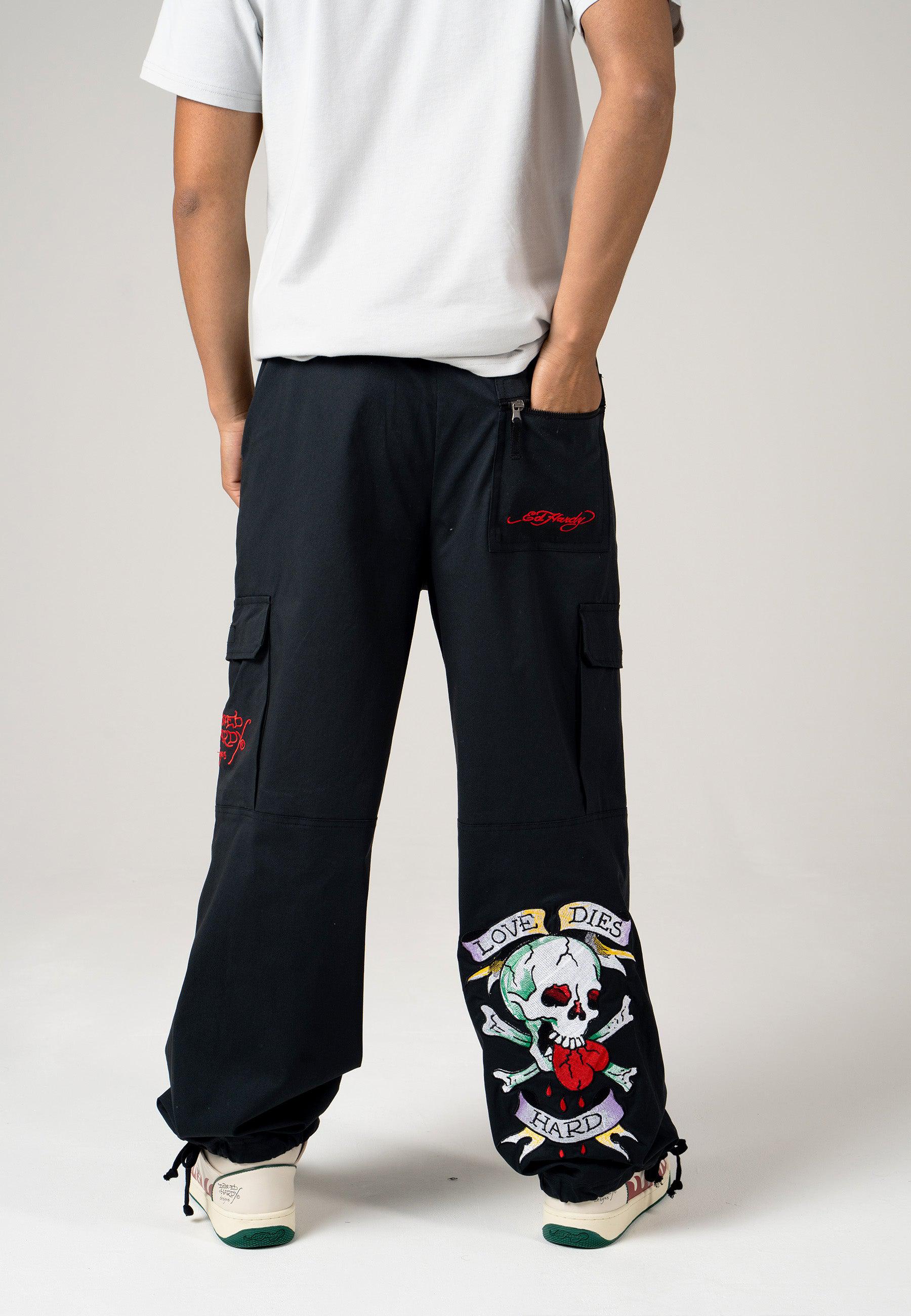 Mens Love Dies Hard Cargo Pants Trousers - Black – Ed Hardy Official