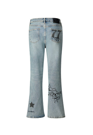 Womens Doodle-Star Crop Jeans - Bleach
